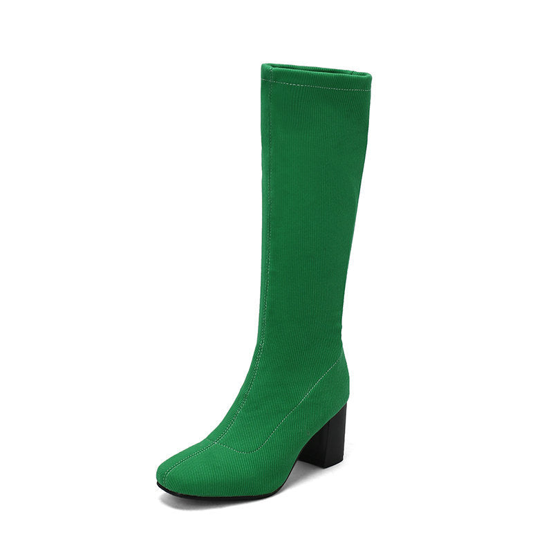 Womens Stretchy Chunky Heel Over-the-Knee Boots - Zalixer