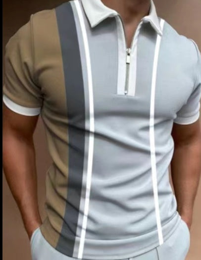 Men's Striped Printed Short Sleeve Lapel Shirt