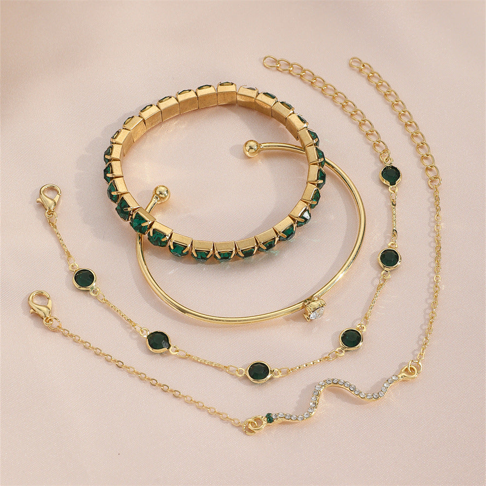 4pcs Bracelet Suit Fashion Green Grandmother Diamond Stretch Bracelet Women's Set - Zalixer