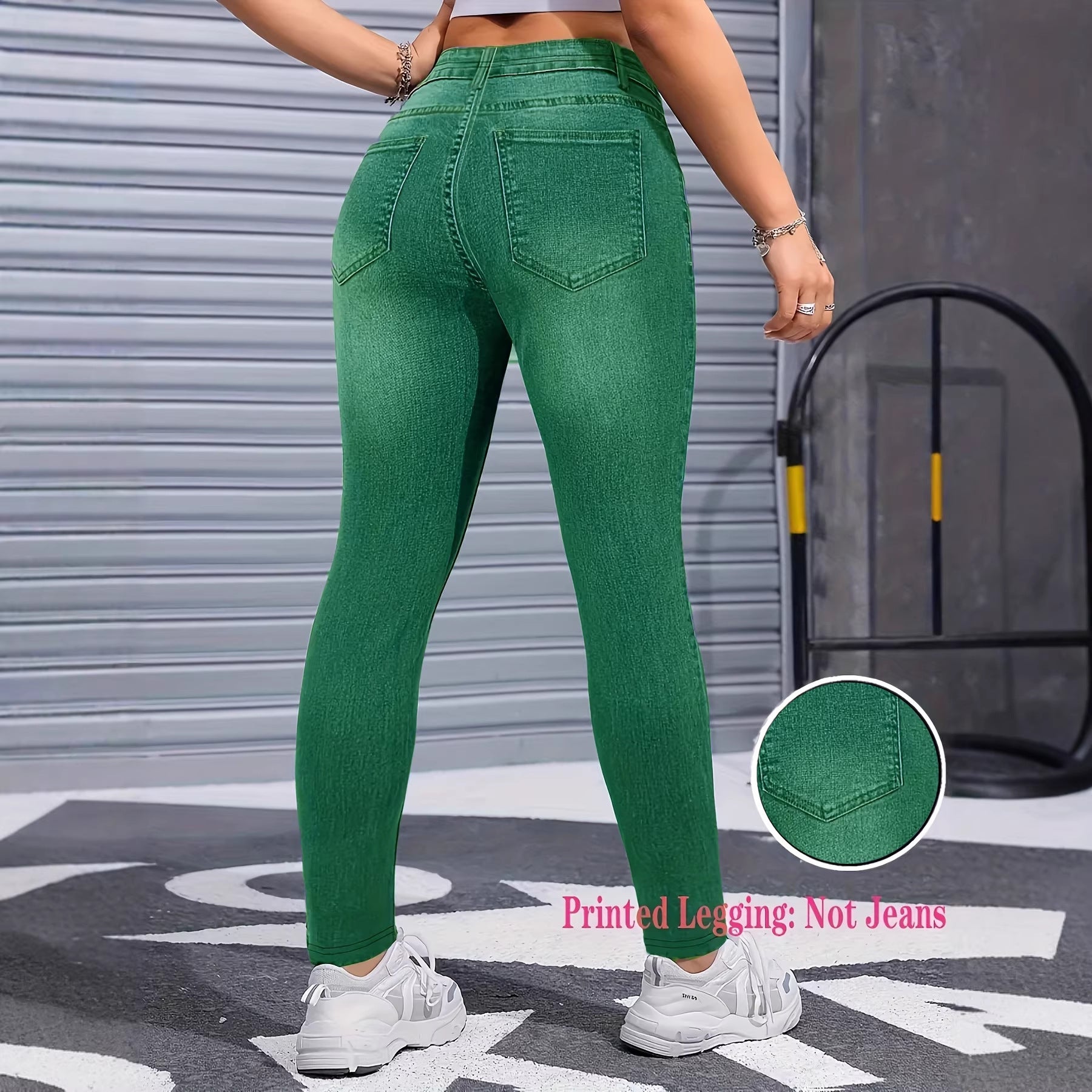 Womens Denim-Style Star Pants  Bootcut Leggings - Zalixer