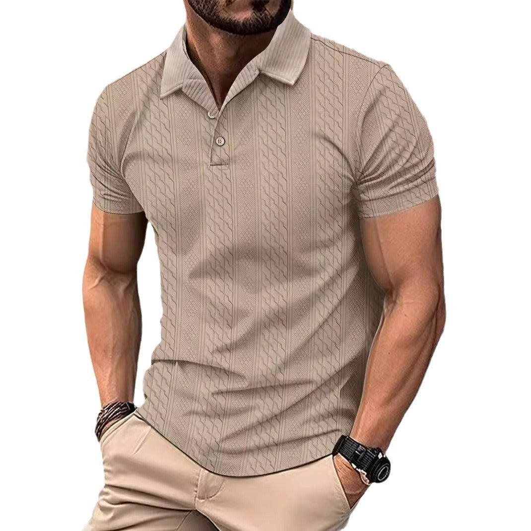 Simple Fashion Solid Color Polo Collar Men's Button Jacquard Short Sleeve