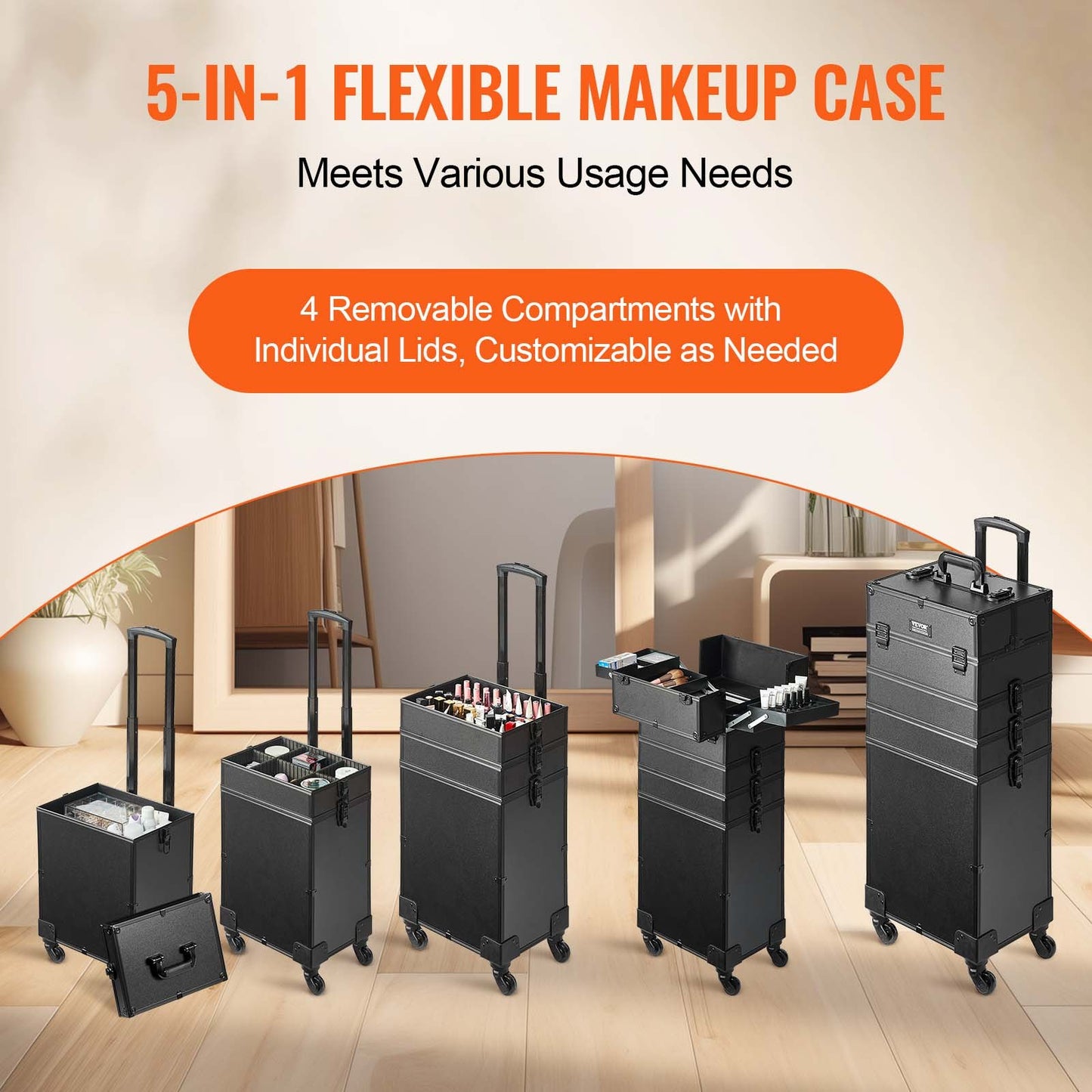 Kosmetikkoffer Mit Wärmeisolierender Schicht Make Up Tasche Aus MDF-Platte + Aluminiumrahmen Robust Und Verschleißfest Schminkkoffer Schminktasche Kosmetikbeutel Make-up-Organizer 353x253x745mm - Zalixer