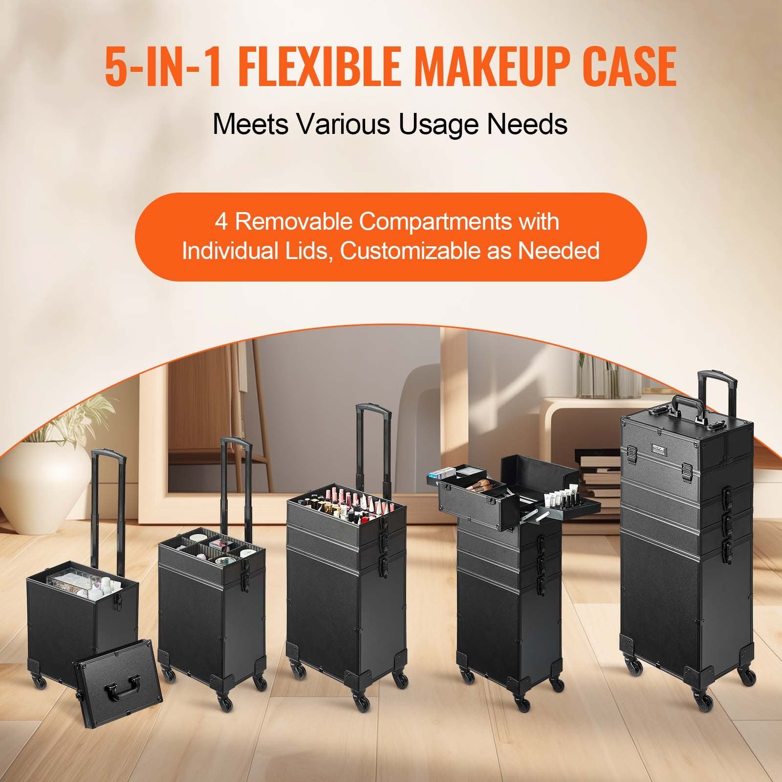 Kosmetikkoffer Mit Wärmeisolierender Schicht Make Up Tasche Aus MDF-Platte + Aluminiumrahmen Robust Und Verschleißfest Schminkkoffer Schminktasche Kosmetikbeutel Make-up-Organizer 353x253x745mm - Zalixer