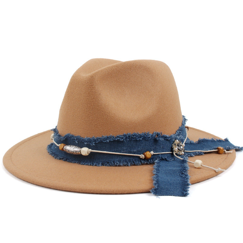 Women's Denim Blue Cloth Scarf Hat Woolen Hat - Zalixer