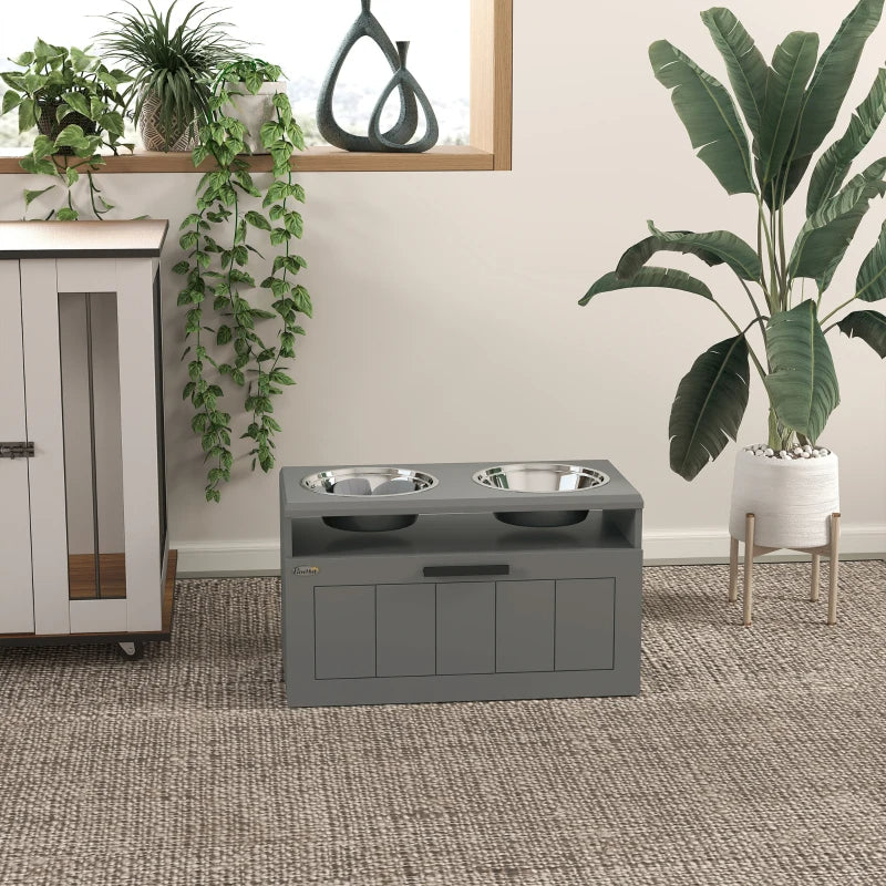 Elevated Dog Bowls, Large Breed Raised Dogs Bowl Stand With 2 Stainless Steel Bowls, Storage Drawer And Slow Feeder Mat