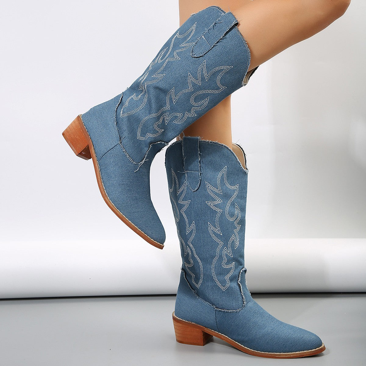 Womens Plus-Size Mid-Calf Western Boots - Zalixer