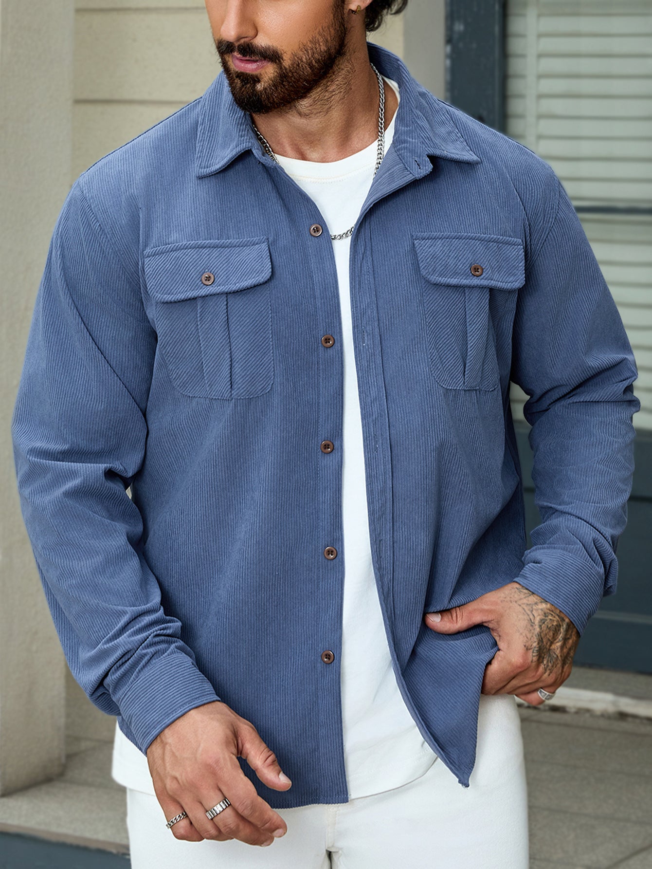 Corduroy Tooling Thick Long Sleeves Coat Shirt Outdoor Casual Retro