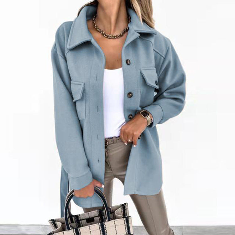 Women's Lapel Jacket Fashion Casual Single-Breasted Coat With Belt Spring - Zalixer