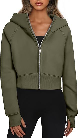 Casual Zippered Hooded Sweatshirt Fleece Sport Cardigan Fashion Hoodies Short Tops Womens Clothing - Zalixer