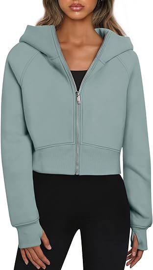 Casual Zippered Hooded Sweatshirt Fleece Sport Cardigan Fashion Hoodies Short Tops Womens Clothing - Zalixer