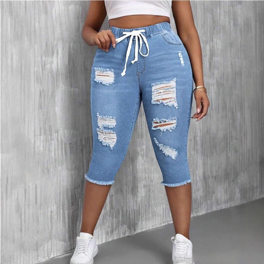 Womens Slimming Ripped Plus-Size Jeans - Zalixer