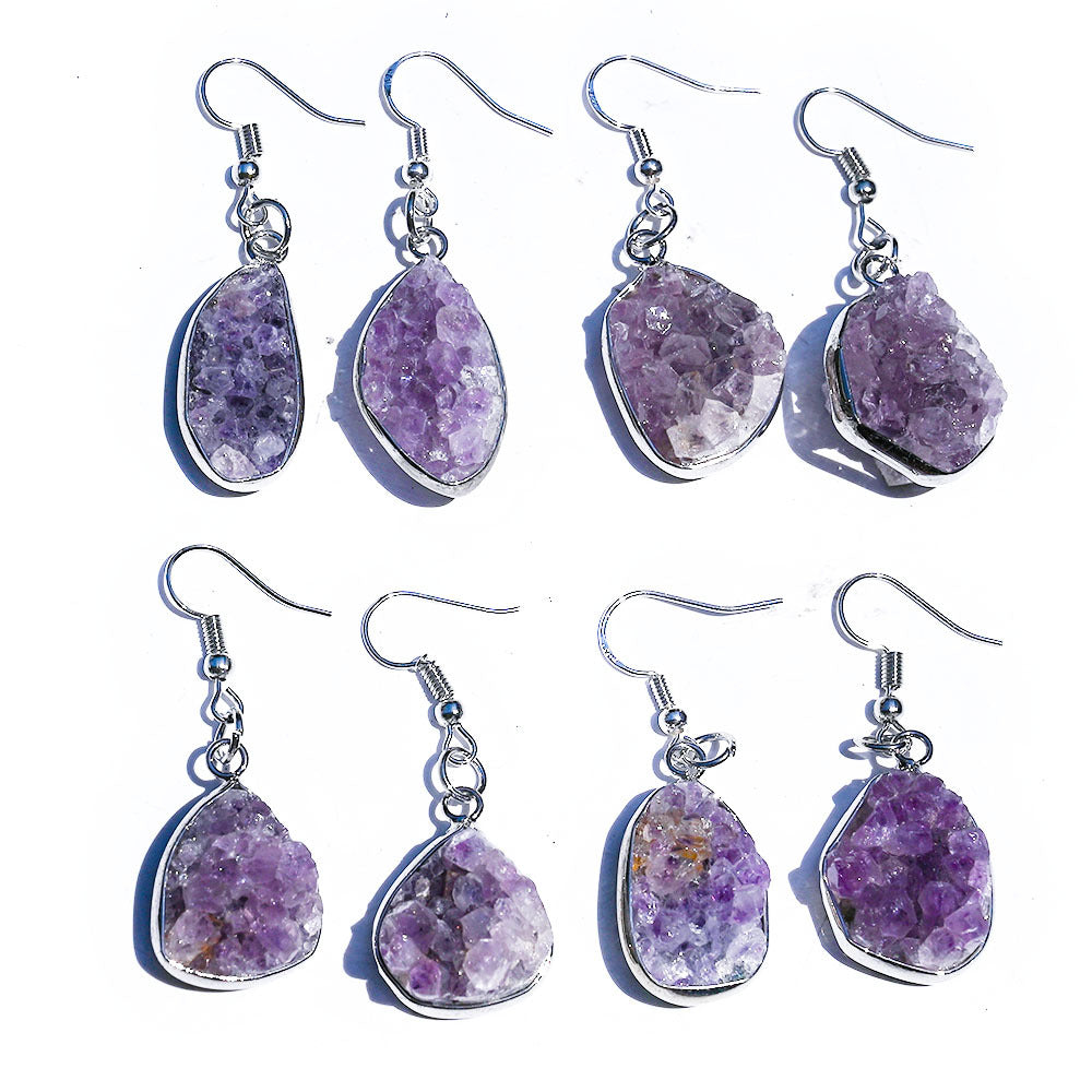 Womens Earrings With Natural Crystal And Agate Geode Pendants From Europe And The US - Zalixer