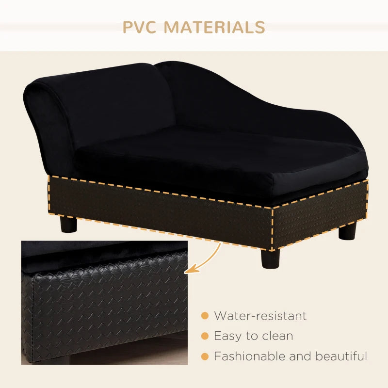 PawHut Pet Sofa Bed Couch With Storage, Pet Sofa For Cats And Small Dogs, Black - Zalixer