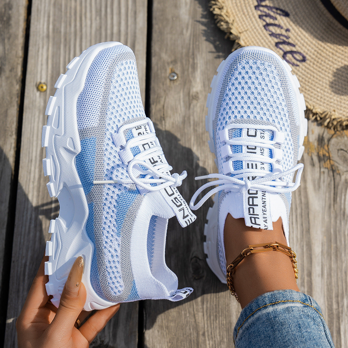 Flyknit Mesh Shoes Women's Breathable Lace-up Sneakers Walking Running Casual Shoes - Zalixer