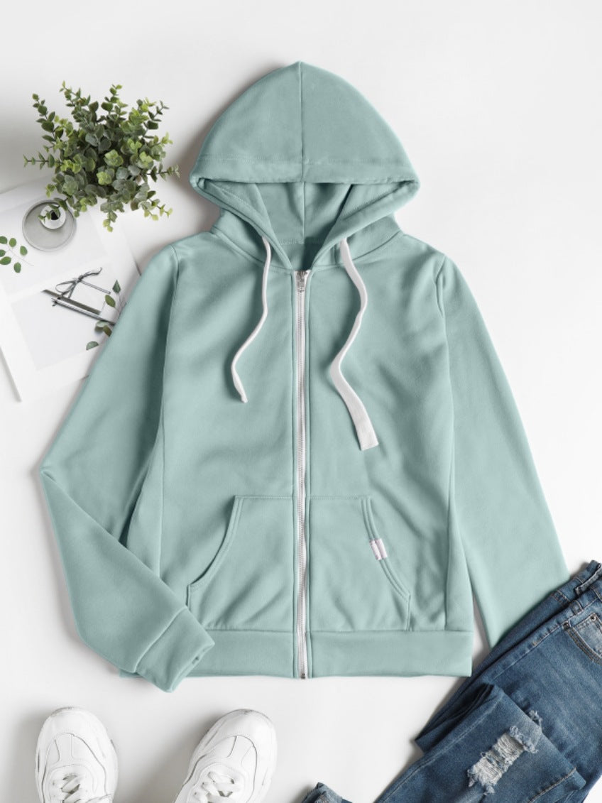 Womens Casual Sporty Cardigan With Zipper Hooded Sweatshirt - Zalixer
