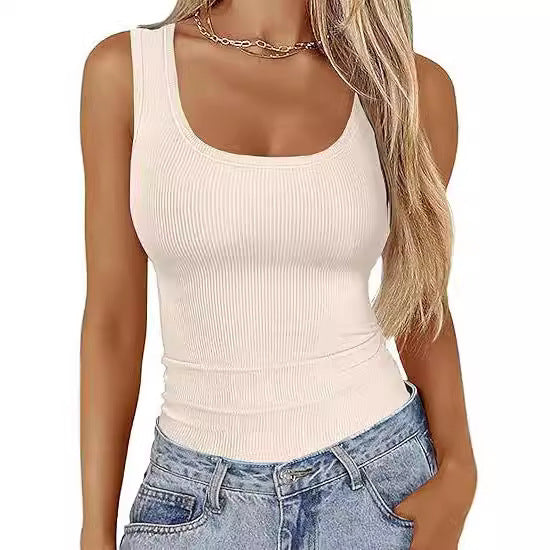 Elastic Slim-Fit Vest Women's Square-Neck Sleeveless Top Summer Clothing - Zalixer