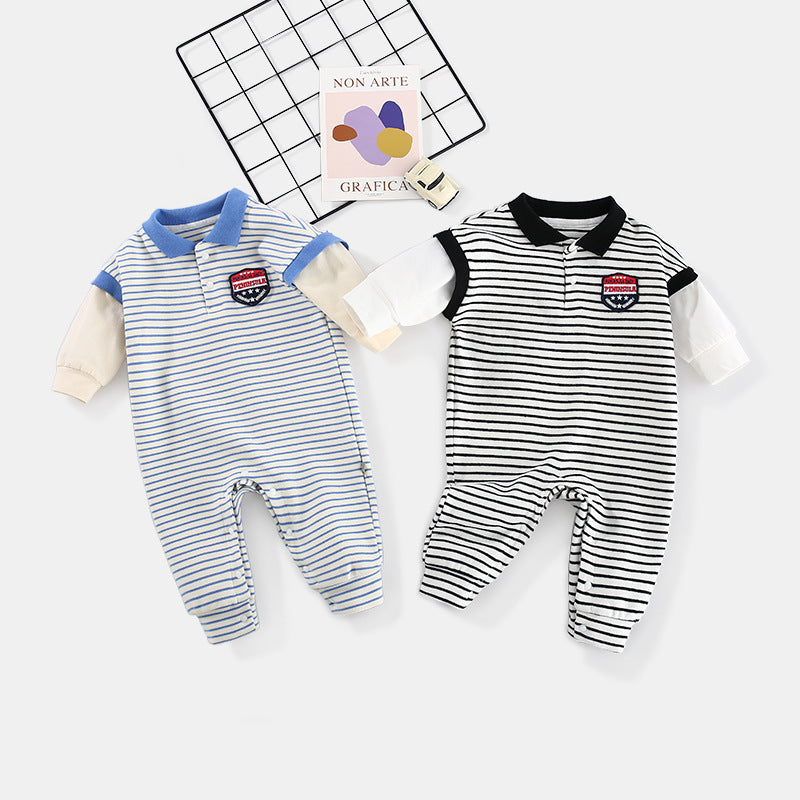 Baby Onesies Striped Male Baby Newborn Clothes Baby Autumn Clothes - Zalixer
