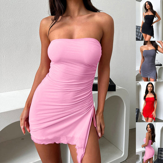Y2K Tube-top Split Dress Summer Ins Fashion Backless Short Dresses For Women - Zalixer