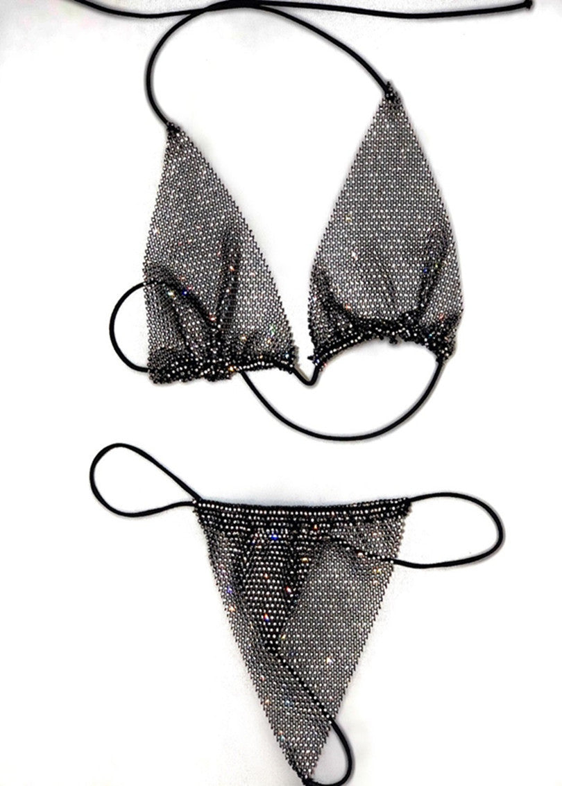Beach Rhinestone Mesh Bikini Set - Zalixer