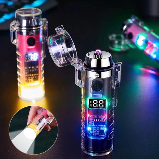 Transparent Shell Dual Arc USB Charging Lighter Outdoor Waterproof LED Colorful Light Power Display Illumination Light Gadget