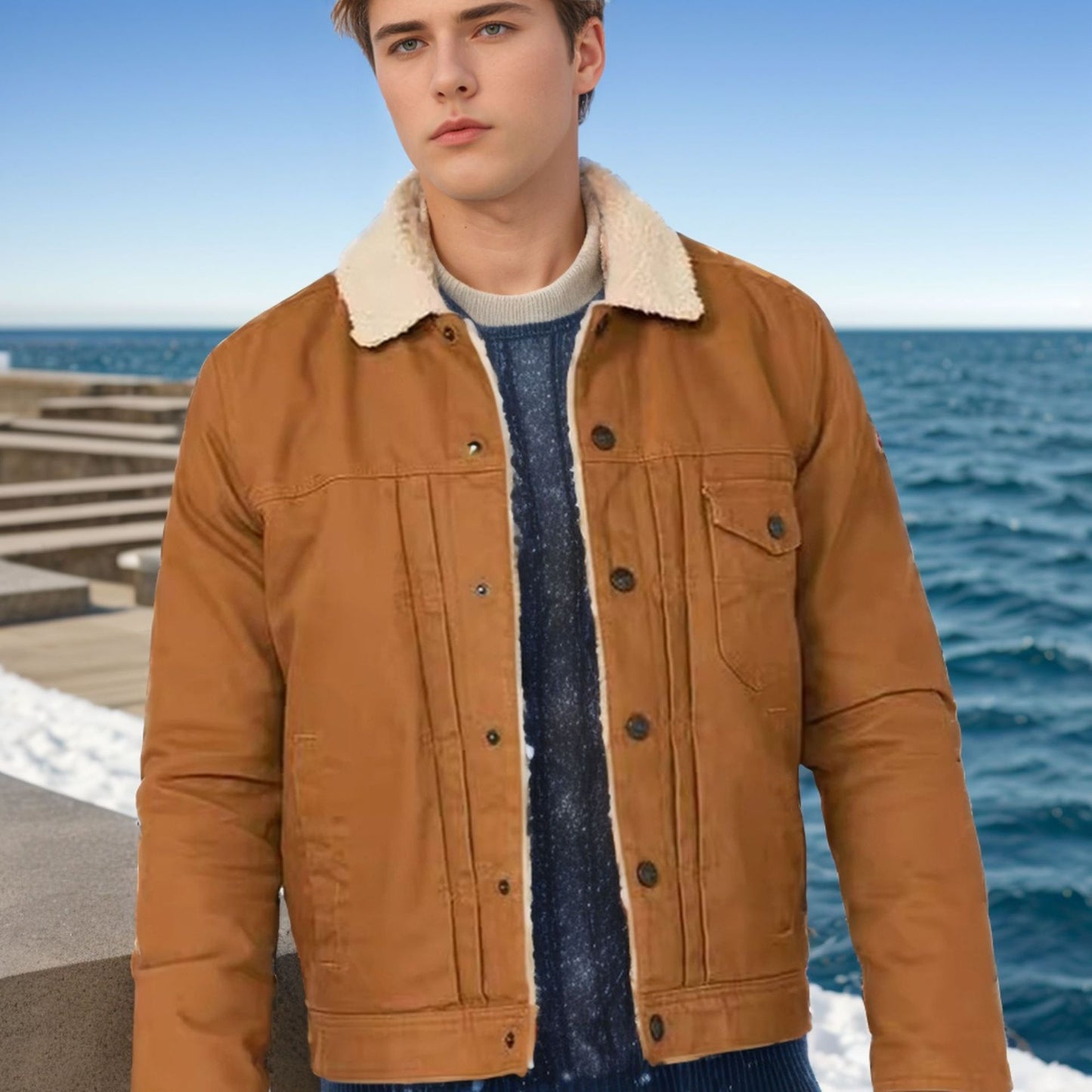 Men's Padded Fur Collar Fleece Coat