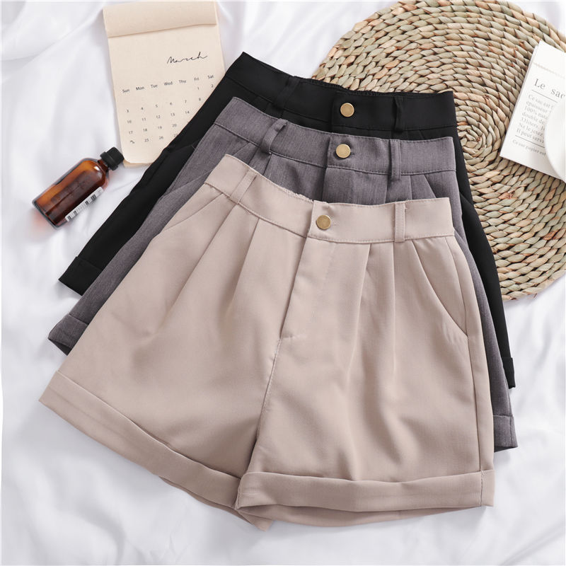 Solid Color All-match Roll-up Wide-leg Casual Shorts - Zalixer