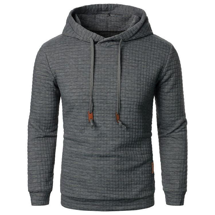 Men's Jacquard Hooded Sweater Long-Sleeved Hoodie Warm Solid Sports Top