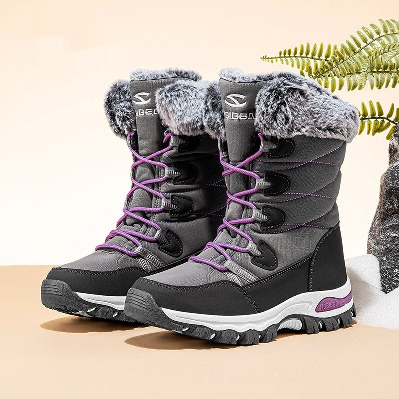 Warm Wide-toe Shoes Womens Mid-height Soft-soled Faux-fur Snow Boots For Winter - Zalixer
