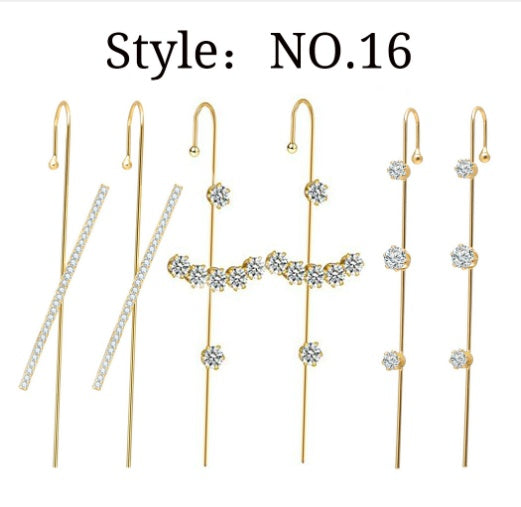 Zircon Earrings Slash Lightning Piercing Stud