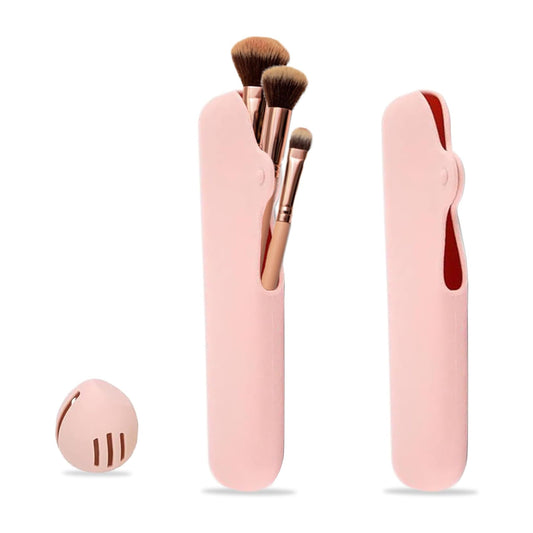 Travel Makeup Brush Holder, Beauty Blender Holder ,Silicone Make Up Brush Organizer Case With Makeup Sponge Holde,Soft & Sleek Cosmetic Pouch For Makeup Tools & Toiletry - Zalixer