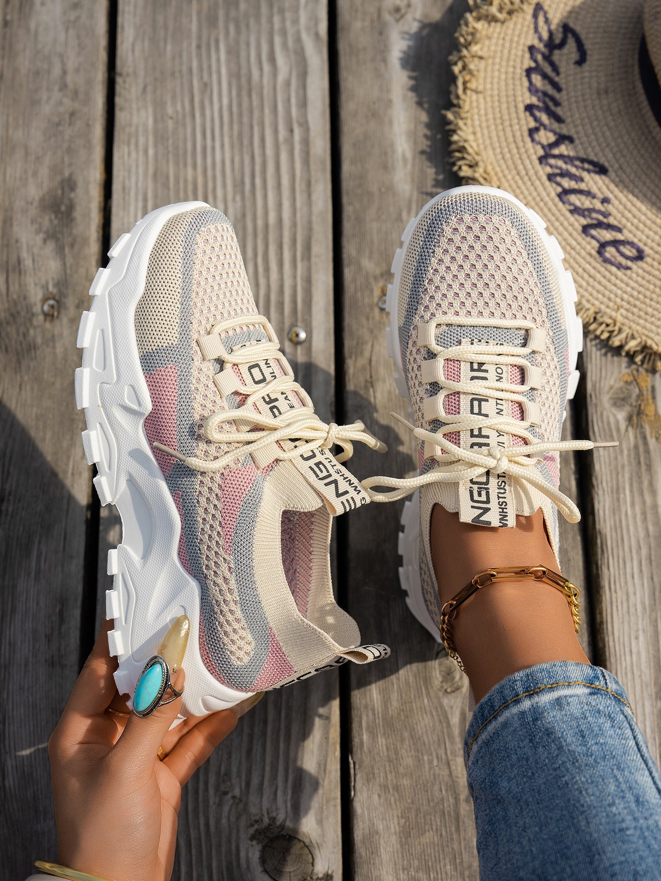 Flyknit Mesh Shoes Women's Breathable Lace-up Sneakers Walking Running Casual Shoes - Zalixer