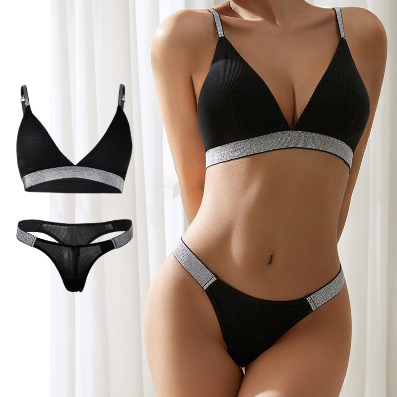 Knitted Thread Rhinestone Wireless Underwear Underwear Women's Bra Set - Zalixer