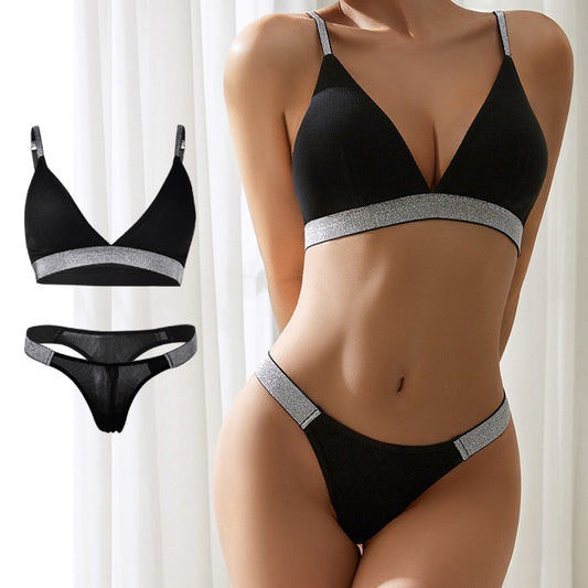 Knitted Thread Rhinestone Wireless Underwear Underwear Women's Bra Set - Zalixer