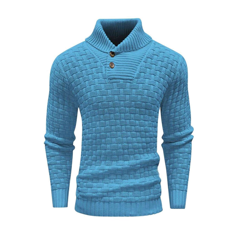 Men's Slim Turtleneck Sweater With Button Design Fashion Casual Solid Color Pullover Top Clothing