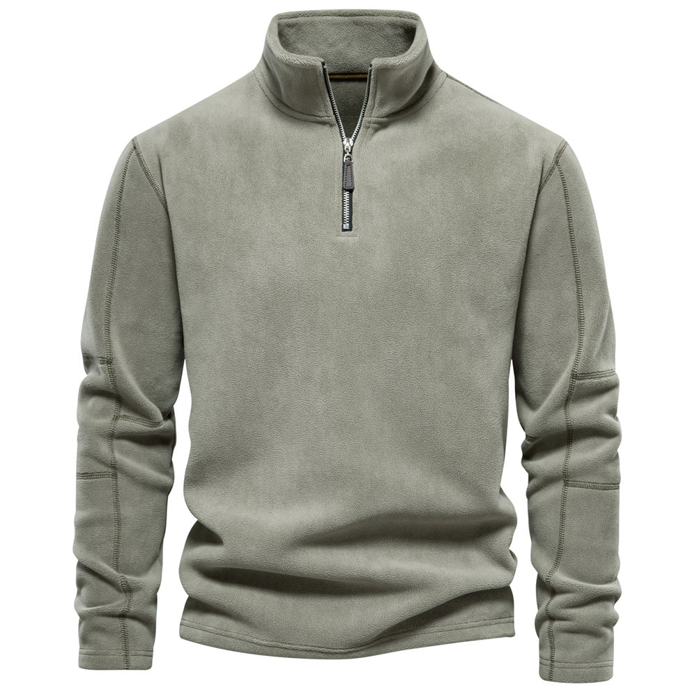 Fashion Personality Stand-collar Zippered Sweatshirt With Fleece Winter Casual Pullover Top Men's Clothing - Zalixer