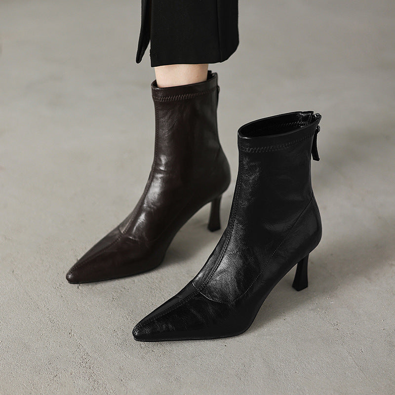 Womens Stylish Chic Ankle Boots With Zippers - Zalixer