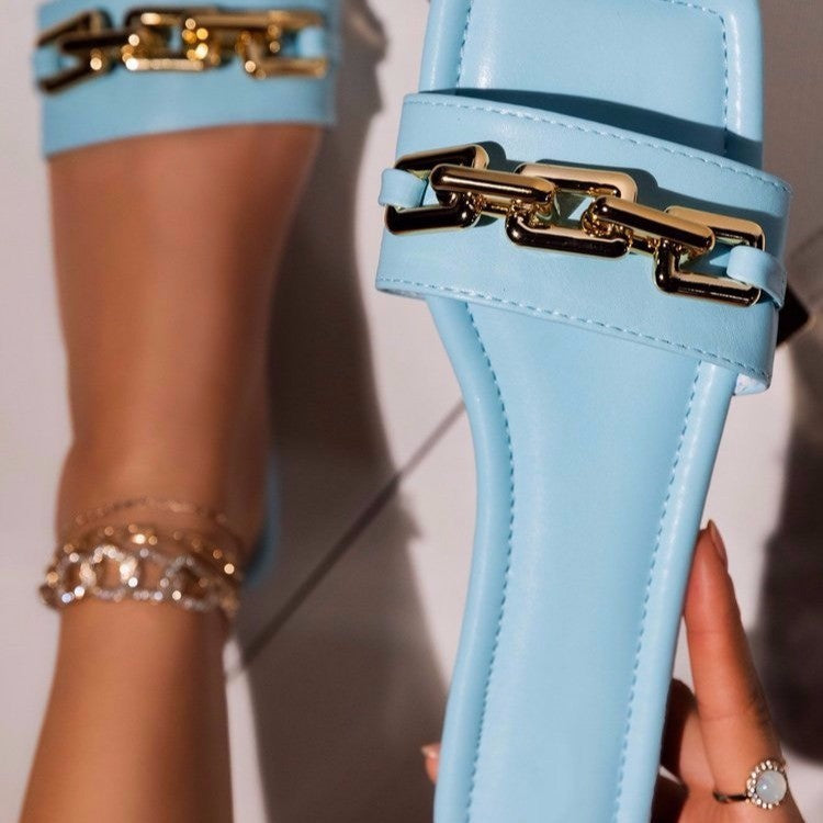 Womens flat shoes chain sandals and slippers - Zalixer