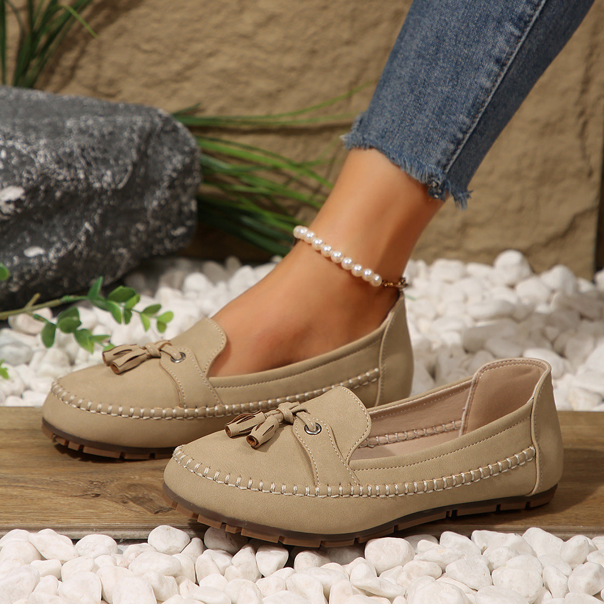 Women's Round Head Loafers Fashion Non-slip Soft Comfortable Flats Shoes - Zalixer