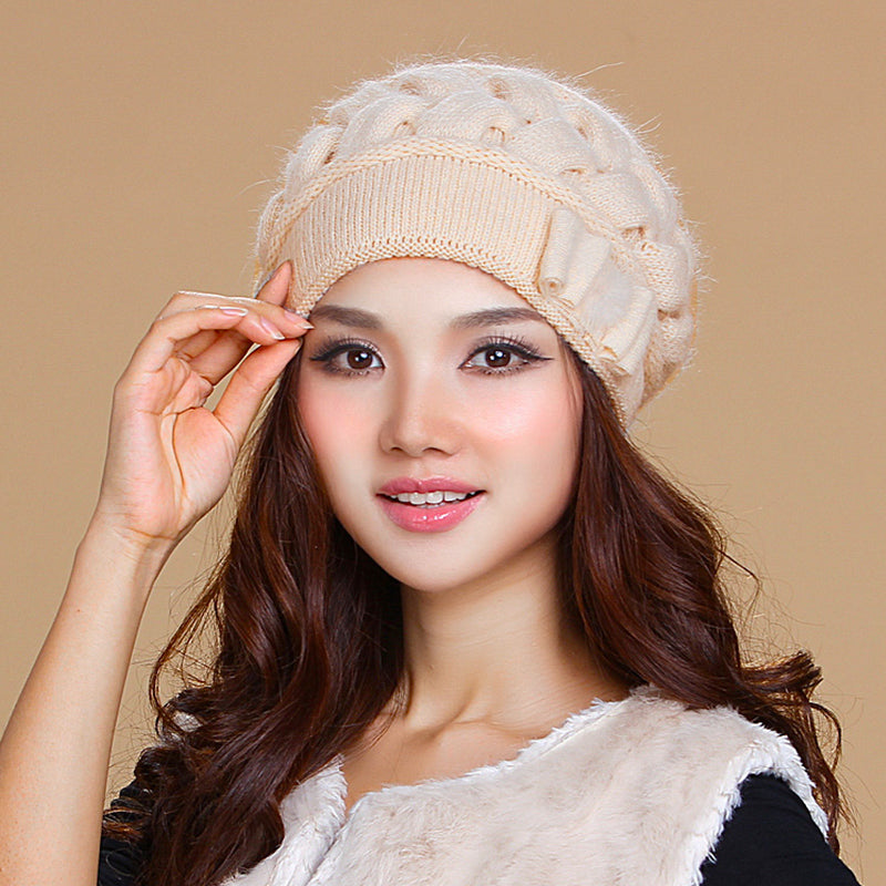Women's Double Layer Warm Knitted Rabbit Fur Hat With Ear Protectors - Zalixer