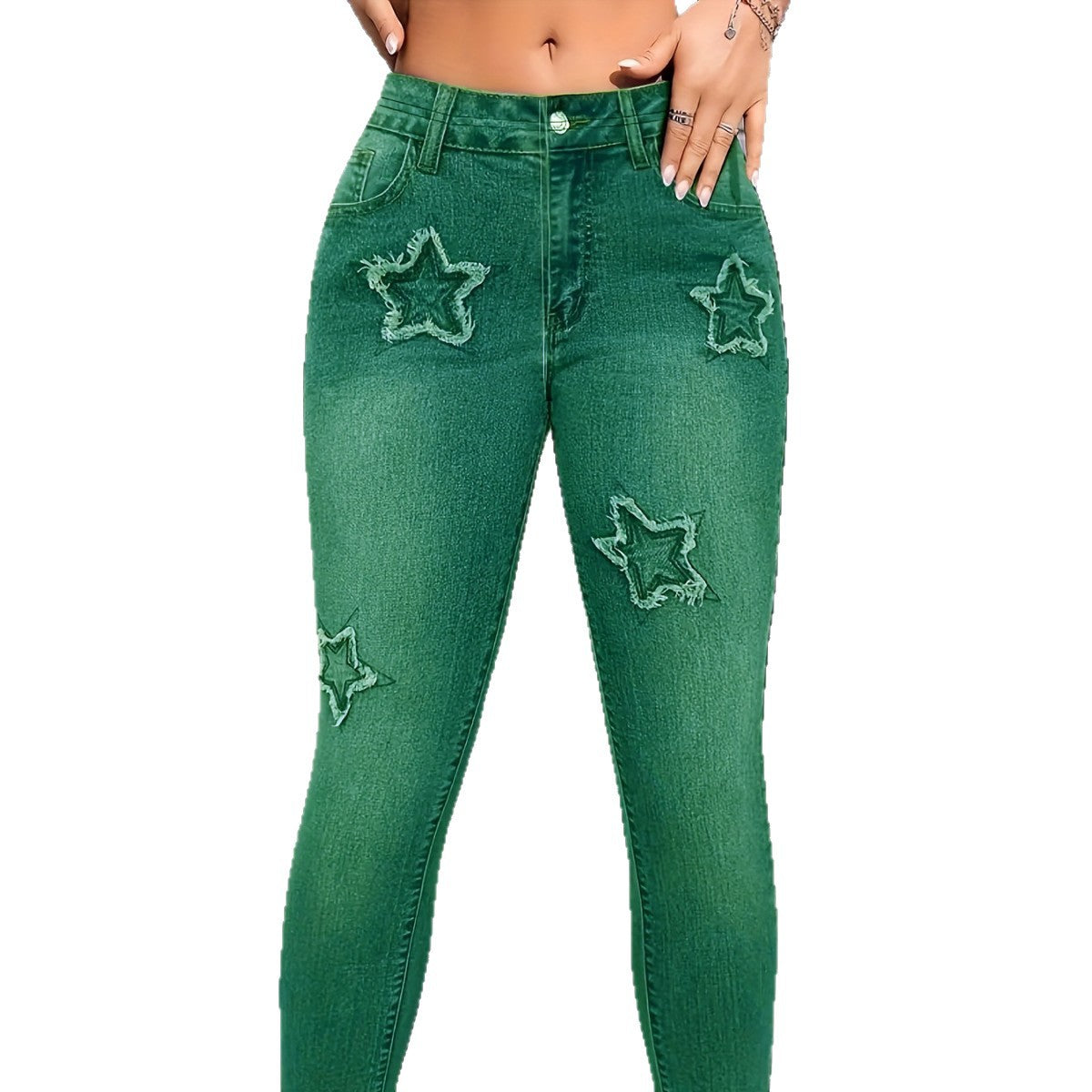 Womens Denim-Style Star Pants  Bootcut Leggings - Zalixer