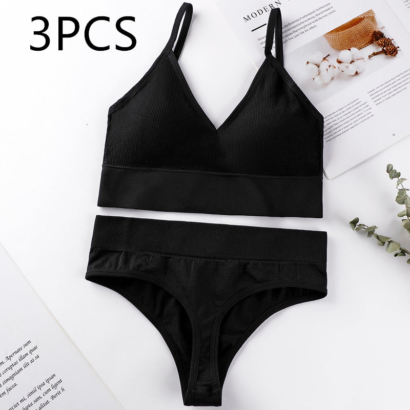 Women's Thin French Style No Steel Ring Panties And Bra Set - Zalixer
