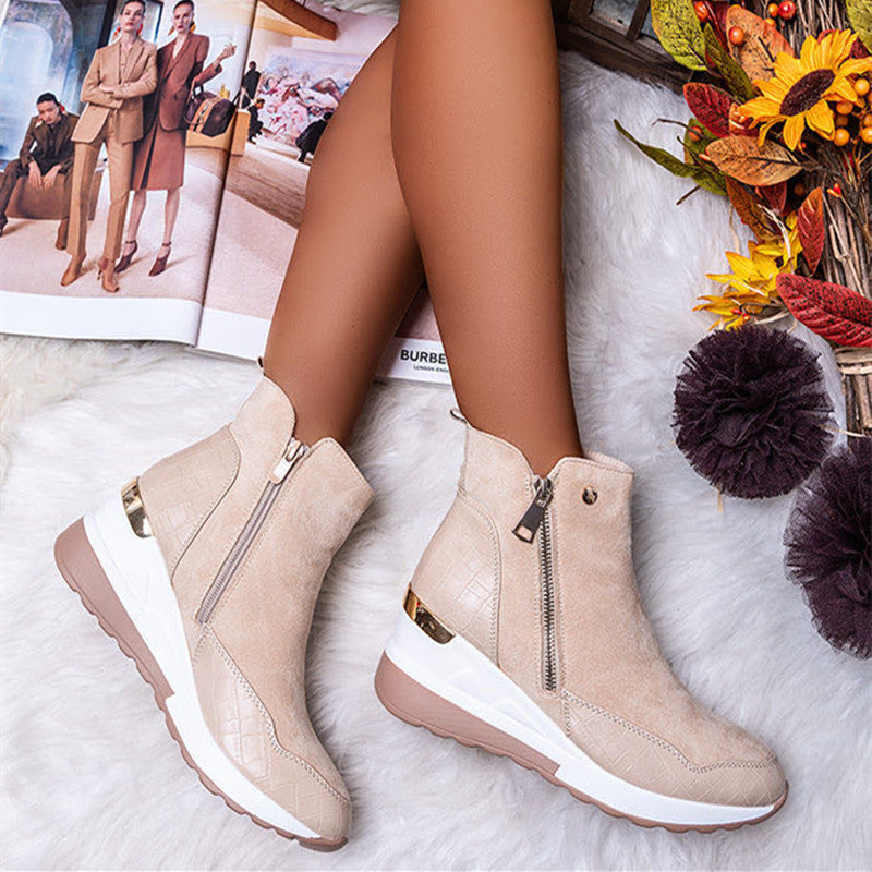 Womens Boots Shoes Wedge Suede Zipper Platform - Zalixer