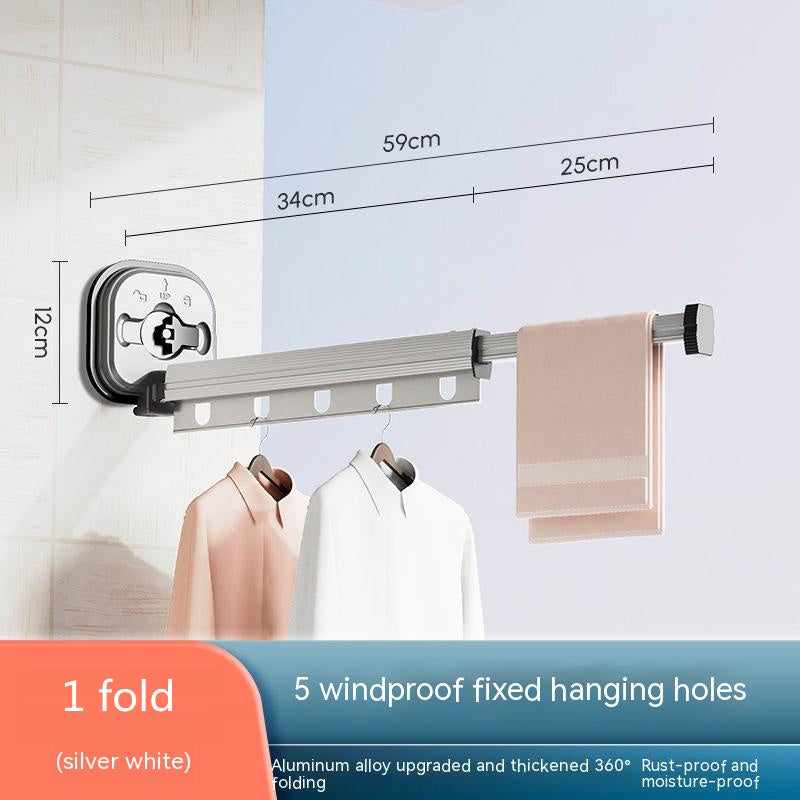 Suction Cup Folding Clothes Hanger Indoor Home Balcony Aluminum Retractable Drying Rack