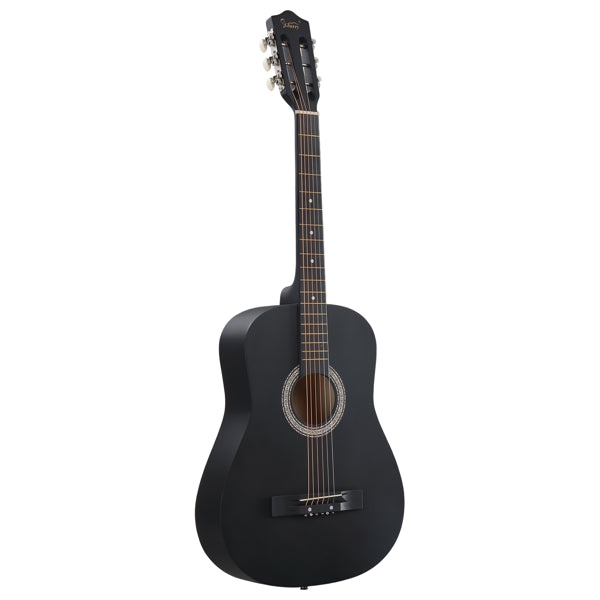 Matte Black 38-inch Round Acoustic Guitar With Picks, Strings, Capo, Case, Tuner, And Strap - Zalixer