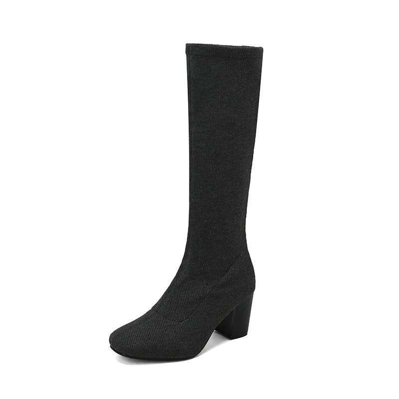 Womens Stretchy Chunky Heel Over-the-Knee Boots - Zalixer