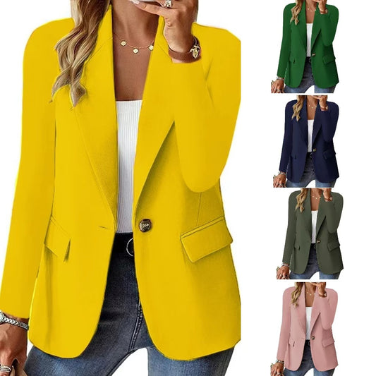 Fashion Casual Women Blazer Long-sleeved Solid Color Casual Cardigan Small Suit Jacket For Women Elegant Office Lady Outerwear - Zalixer