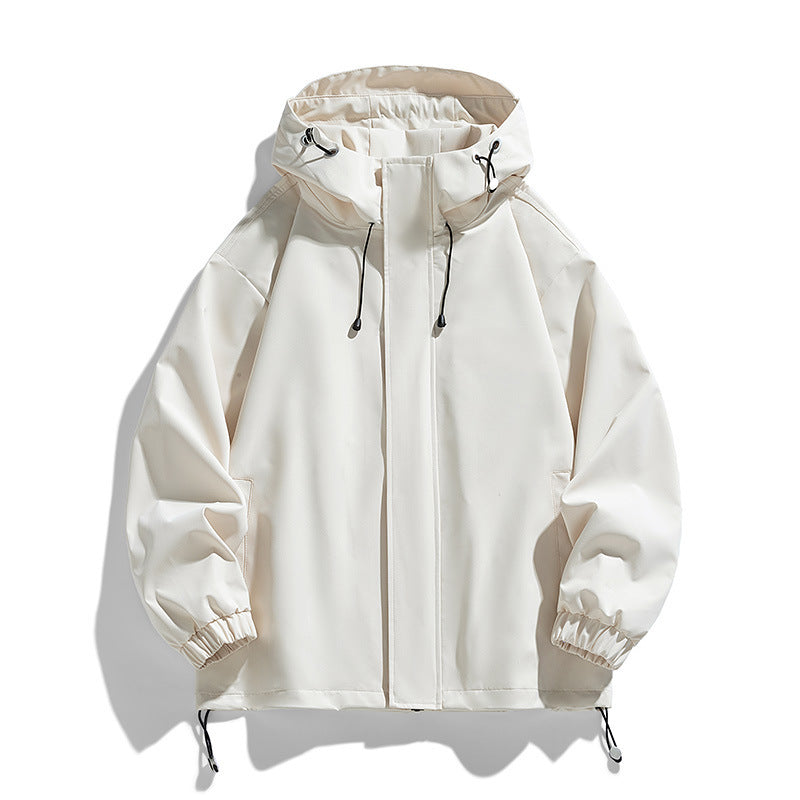 Men's Sports Casual Shell Jacket Solid Color Loose Hooded Climbing Jacket