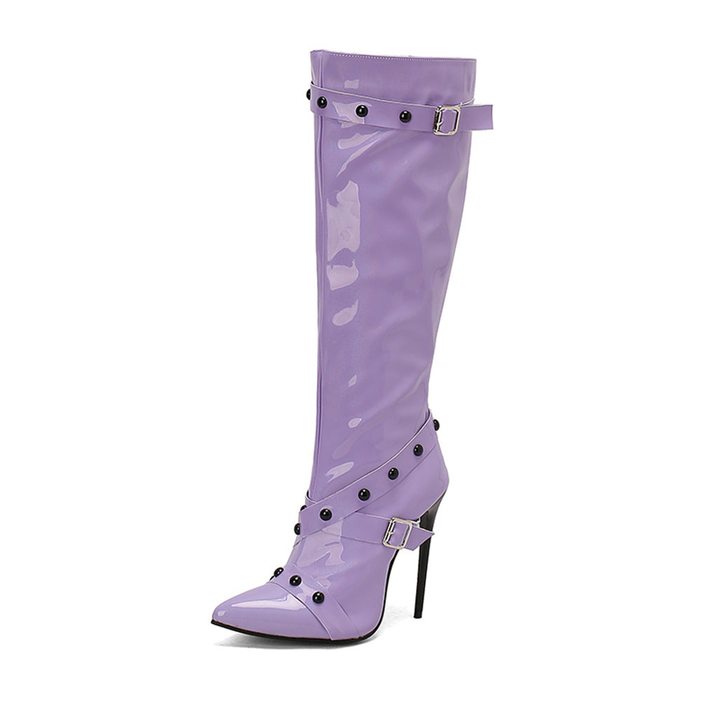 Womens Stiletto Heel Rivet Long Boots - Zalixer