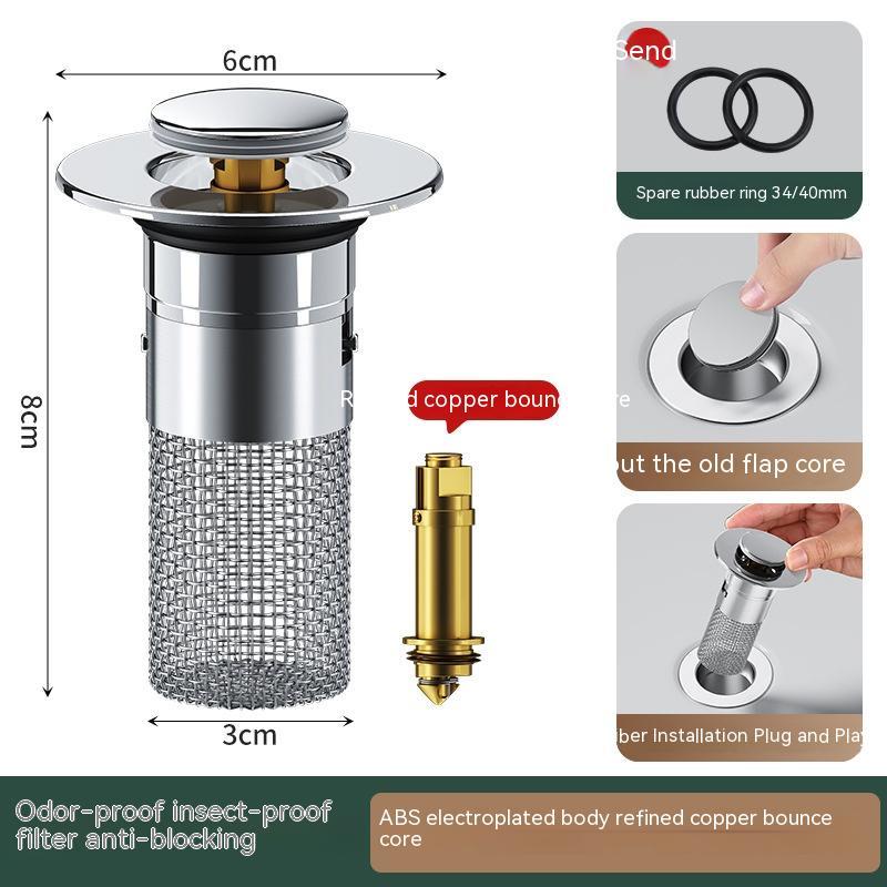 Long Pop-Up Sink Drains Filter Bathroom Press Bounce Basin Plug Stopper Wash Basin Hair Catcher Sink Strainer Kitchen Supplies - Zalixer