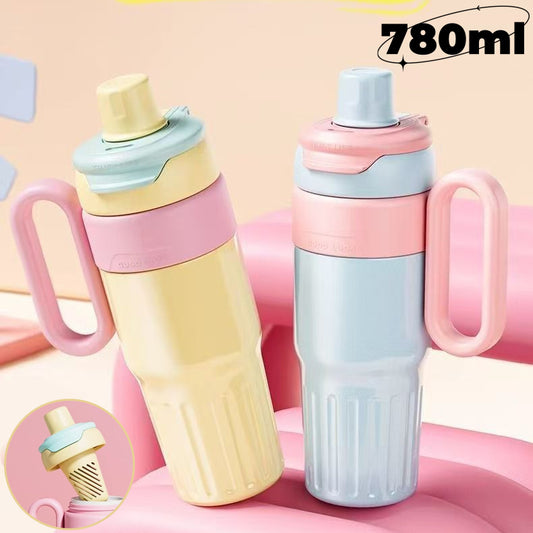 780ml Gradient Double Drink Thermal Cup Stainless Steel With Lid Coffee Cup Thermos Large Capacity Straw Cup For Male And Female - Zalixer